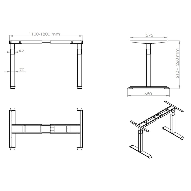 Bureau assis debout électrique hauteur réglable iDesk Grigio - N120x80