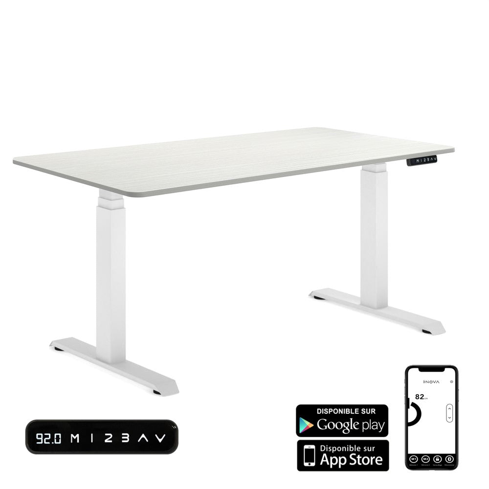 Table assis-debout avec électification 140 x 80 cm plateau en chêne claire  châssis blanc